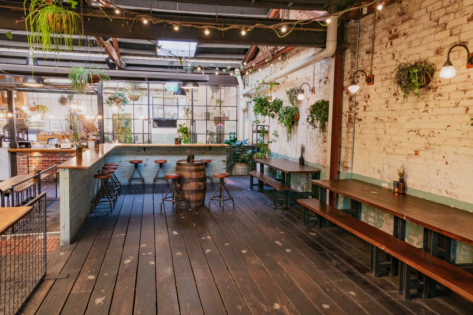 The Deck at Stomping Ground Collingwood, part of half venue hire, with its own bar and bench seating